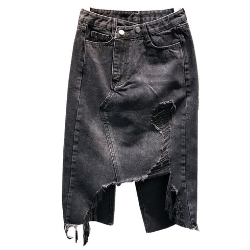 A-line Skirt Fringed Hole Bag Hip Skirt - ROUTINE FASHION